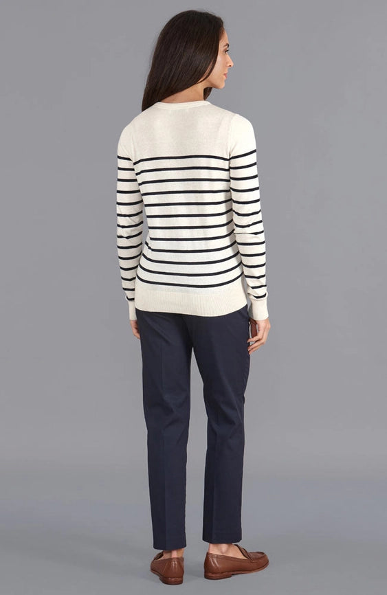 Womens Ultra-Fine Cotton Breton Crew Neck Jumper Ecru-Jumper-Paul James Knitwear-XS-Ecru-Urbanheer