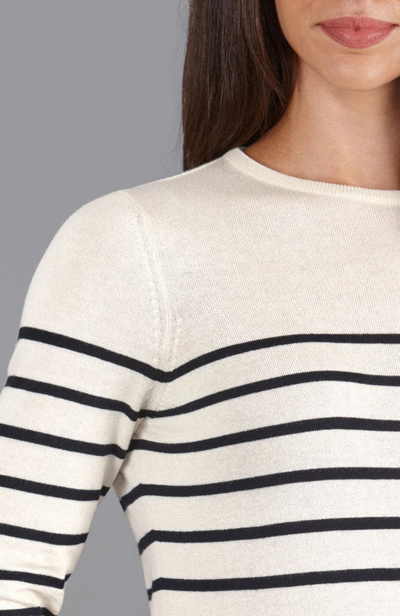 Womens Ultra-Fine Cotton Breton Crew Neck Jumper Ecru-Jumper-Paul James Knitwear-XS-Ecru-Urbanheer