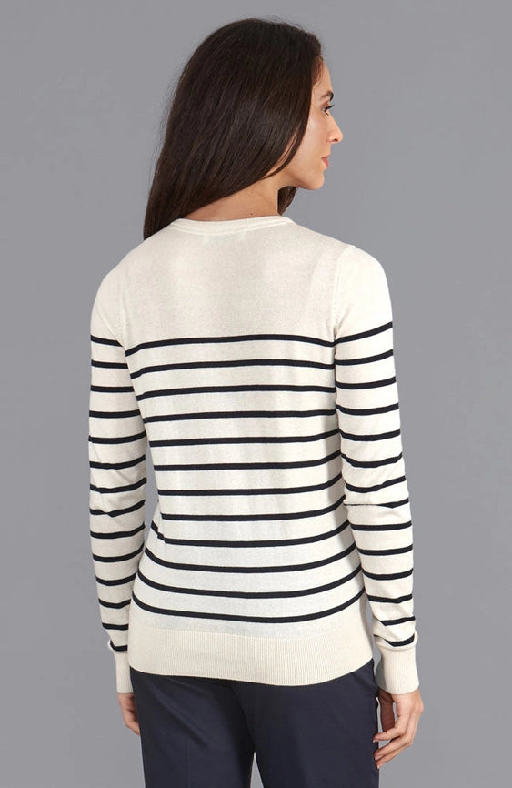 Womens Ultra-Fine Cotton Breton Crew Neck Jumper Ecru-Jumper-Paul James Knitwear-XS-Ecru-Urbanheer