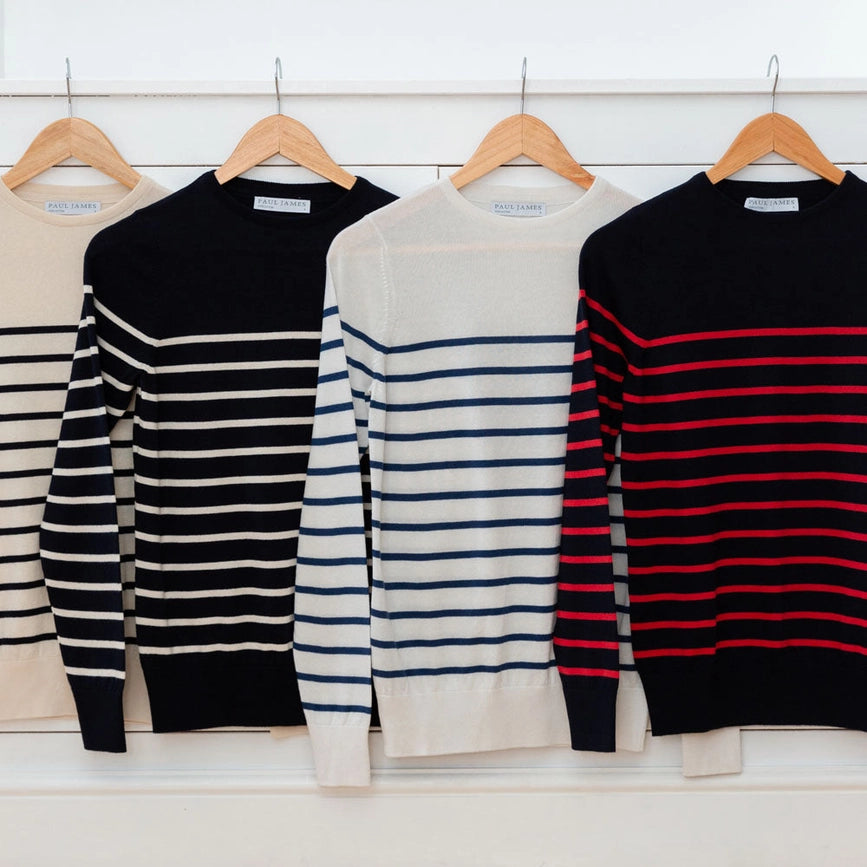 Womens Ultra-Fine Cotton Breton Crew Neck Jumper Ecru-Jumper-Paul James Knitwear-XS-Ecru-Urbanheer