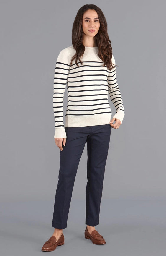 Womens Ultra-Fine Cotton Breton Crew Neck Jumper Ecru-Jumper-Paul James Knitwear-XS-Ecru-Urbanheer