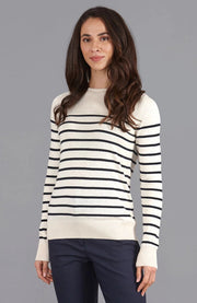 Womens Ultra-Fine Cotton Breton Crew Neck Jumper Ecru-Jumper-Paul James Knitwear-XS-Ecru-Urbanheer
