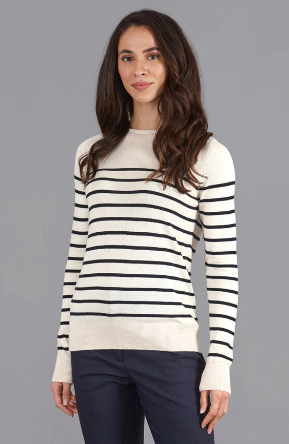 Womens Ultra-Fine Cotton Breton Crew Neck Jumper Ecru-Jumper-Paul James Knitwear-XS-Ecru-Urbanheer