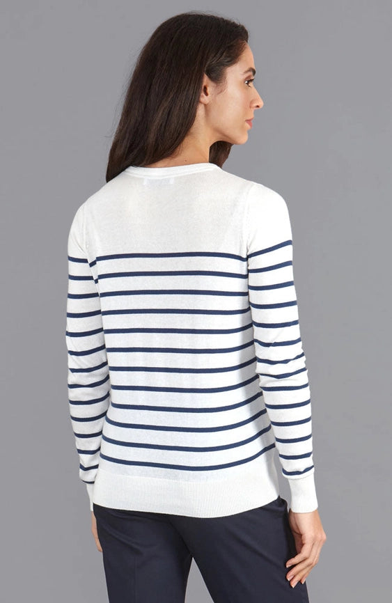 Womens Ultra-Fine Cotton Breton Crew Neck Jumper Insignia Blue-Jumper-Paul James Knitwear-XS-Insignia Blue-Urbanheer