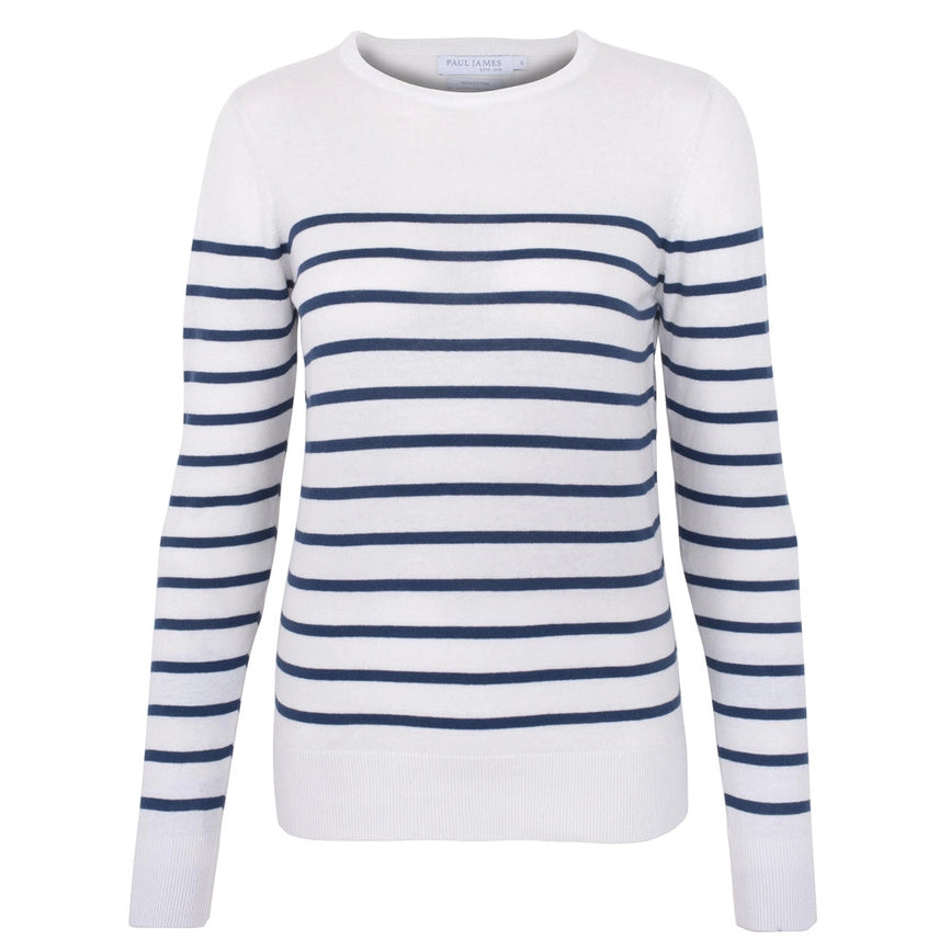 Womens Ultra-Fine Cotton Breton Crew Neck Jumper Insignia Blue-Jumper-Paul James Knitwear-XS-Insignia Blue-Urbanheer