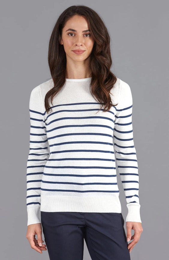 Womens Ultra-Fine Cotton Breton Crew Neck Jumper Insignia Blue-Jumper-Paul James Knitwear-XS-Insignia Blue-Urbanheer
