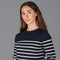 Womens Ultra-Fine Cotton Breton Crew Neck Jumper Navy-Jumper-Paul James Knitwear-XS-Navy-Urbanheer