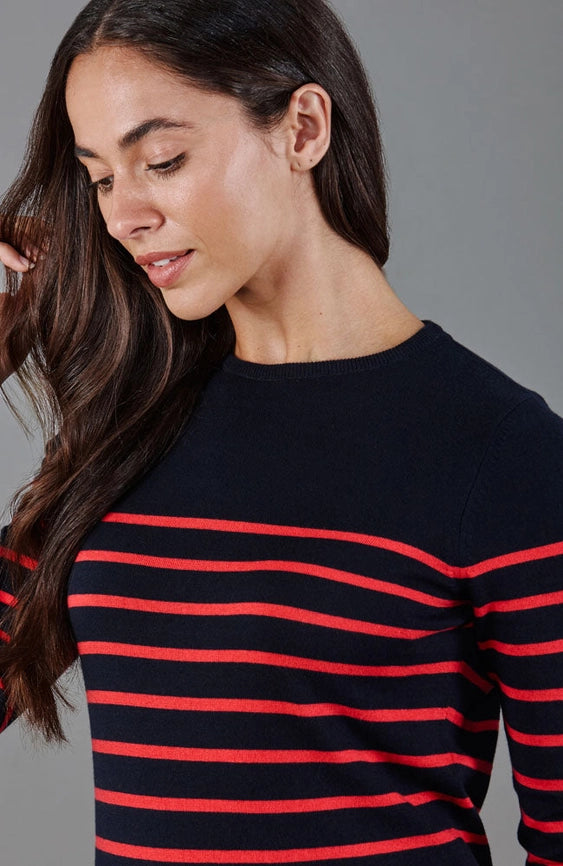 Womens Ultra-Fine Cotton Breton Crew Neck Jumper Red-Jumper-Paul James Knitwear-XS-Red-Urbanheer