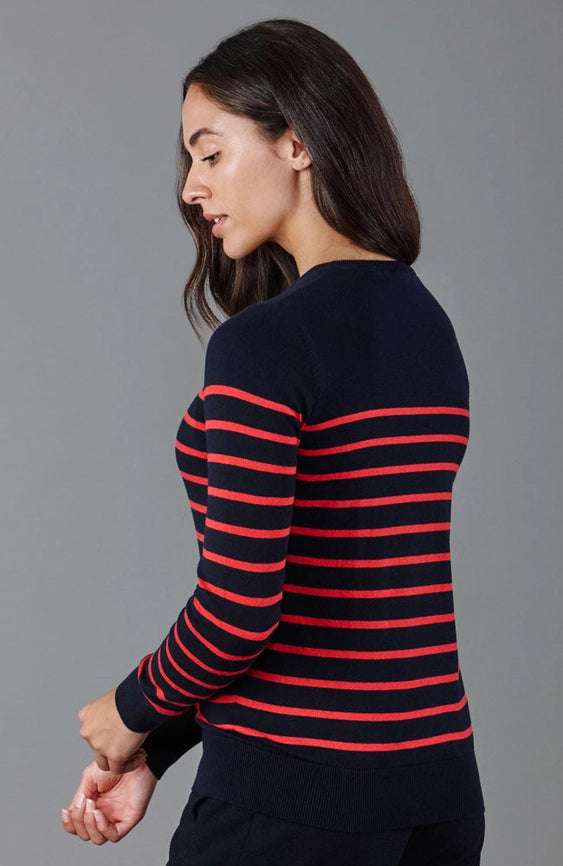 Womens Ultra-Fine Cotton Breton Crew Neck Jumper Red-Jumper-Paul James Knitwear-XS-Red-Urbanheer
