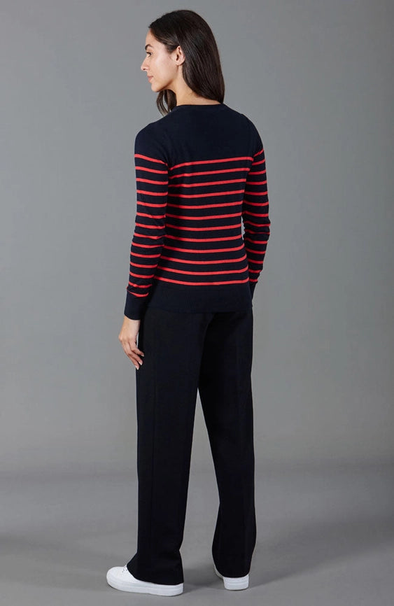 Womens Ultra-Fine Cotton Breton Crew Neck Jumper Red-Jumper-Paul James Knitwear-XS-Red-Urbanheer