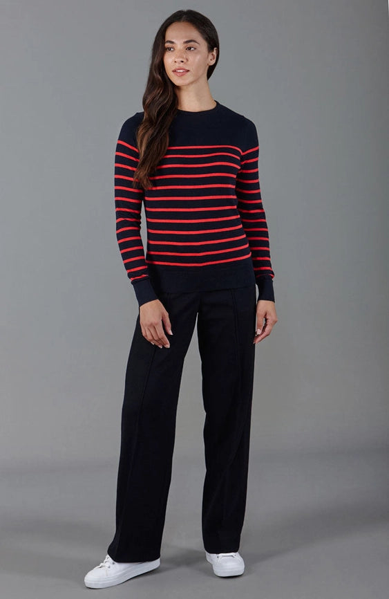 Womens Ultra-Fine Cotton Breton Crew Neck Jumper Red-Jumper-Paul James Knitwear-XS-Red-Urbanheer