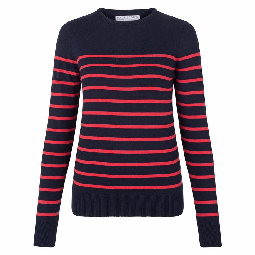 Womens Ultra-Fine Cotton Breton Crew Neck Jumper Red-Jumper-Paul James Knitwear-XS-Red-Urbanheer