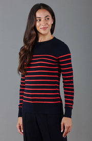Womens Ultra-Fine Cotton Breton Crew Neck Jumper Red-Jumper-Paul James Knitwear-XS-Red-Urbanheer
