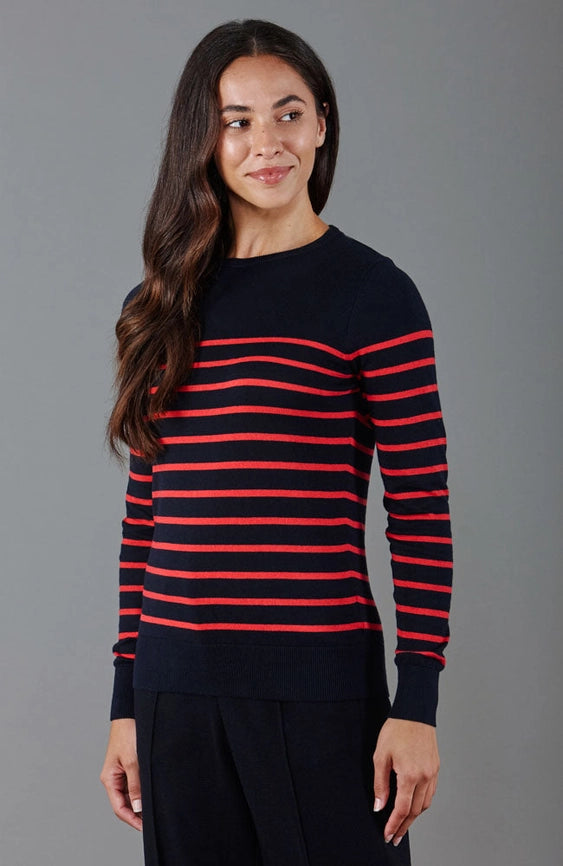 Womens Ultra-Fine Cotton Breton Crew Neck Jumper Red-Jumper-Paul James Knitwear-XS-Red-Urbanheer