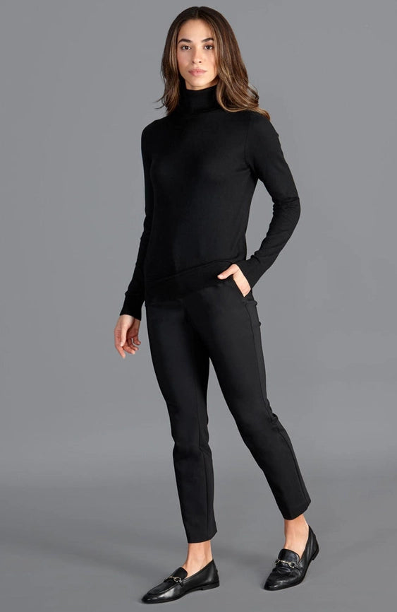 Womens Ultra-Fine Cotton Roll Neck Long Sleeve Jumper Black-Jumper-Paul James Knitwear-XS-Urbanheer