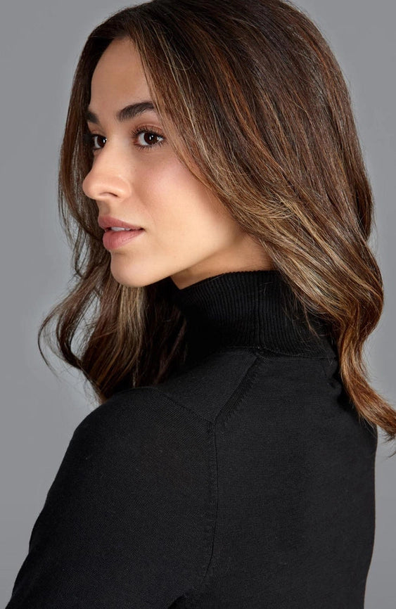 Womens Ultra-Fine Cotton Roll Neck Long Sleeve Jumper Black-Jumper-Paul James Knitwear-XS-Urbanheer