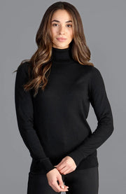 Womens Ultra-Fine Cotton Roll Neck Long Sleeve Jumper Black-Jumper-Paul James Knitwear-XS-Urbanheer
