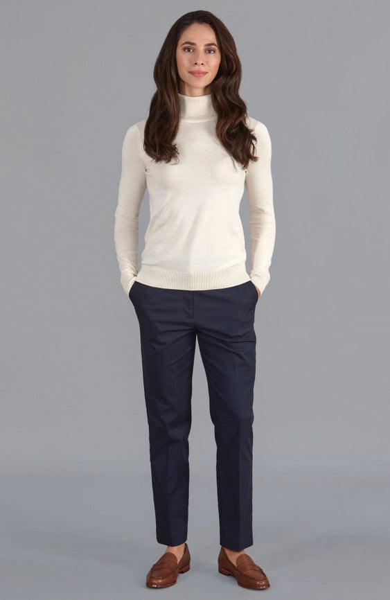 Womens Ultra-Fine Cotton Roll Neck Long Sleeve Jumper Ecru-Jumper-Paul James Knitwear-XS-Urbanheer