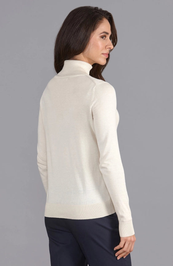 Womens Ultra-Fine Cotton Roll Neck Long Sleeve Jumper Ecru-Jumper-Paul James Knitwear-XS-Urbanheer