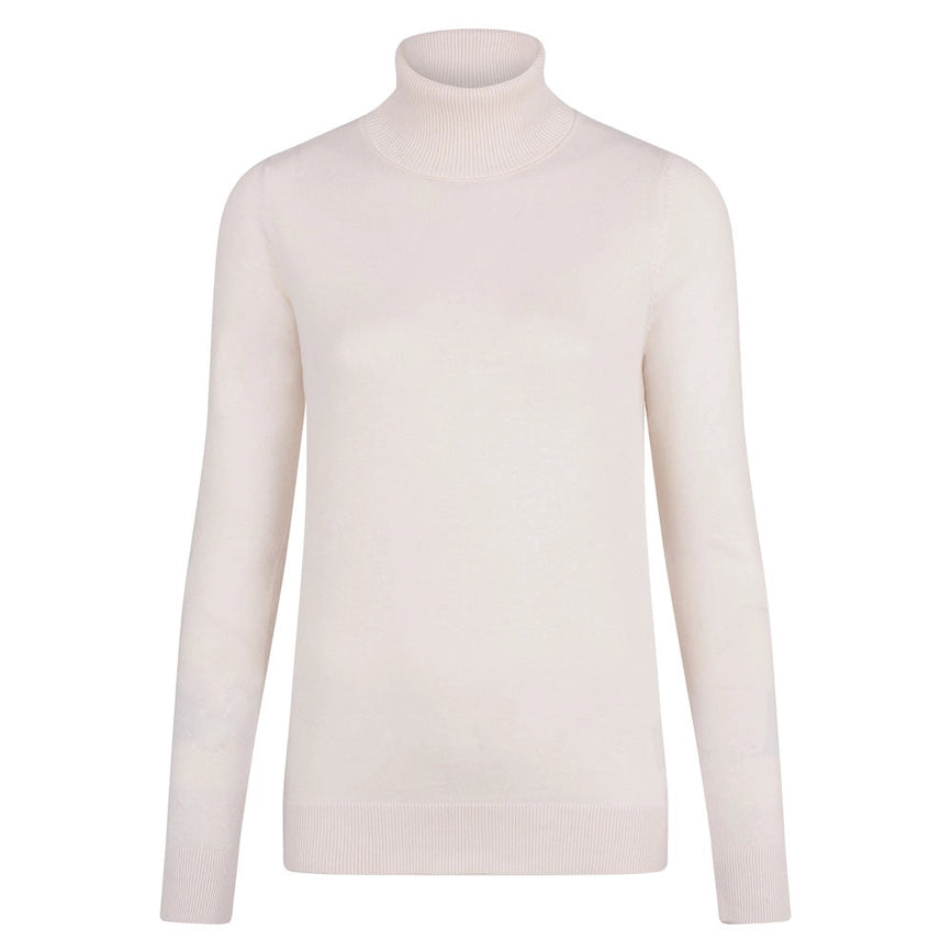 Womens Ultra-Fine Cotton Roll Neck Long Sleeve Jumper Ecru-Jumper-Paul James Knitwear-XS-Urbanheer