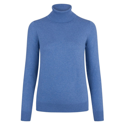 Womens Ultra-Fine Cotton Roll Neck Long Sleeve Jumper French Blue-Jumper-Paul James Knitwear-XS-Urbanheer