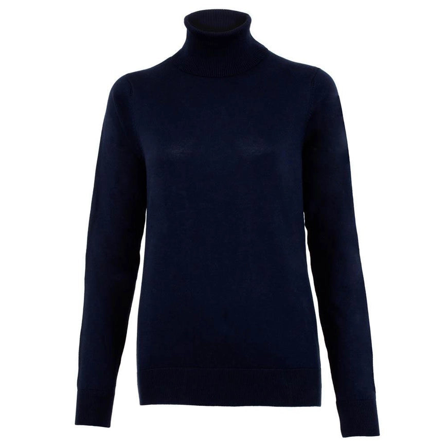 Womens Ultra-Fine Cotton Roll Neck Long Sleeve Jumper Navy-Jumper-Paul James Knitwear-M-Navy-Urbanheer