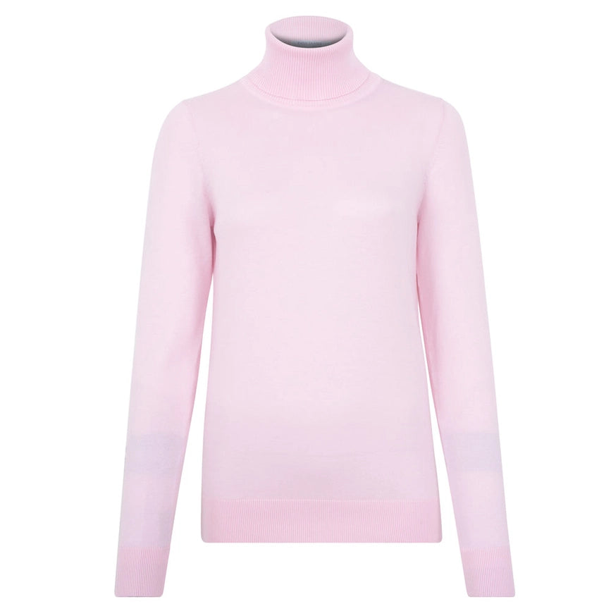 Womens Ultra-Fine Cotton Roll Neck Long Sleeve Jumper Navy-Jumper-Paul James Knitwear-S-Soft Pink-Urbanheer