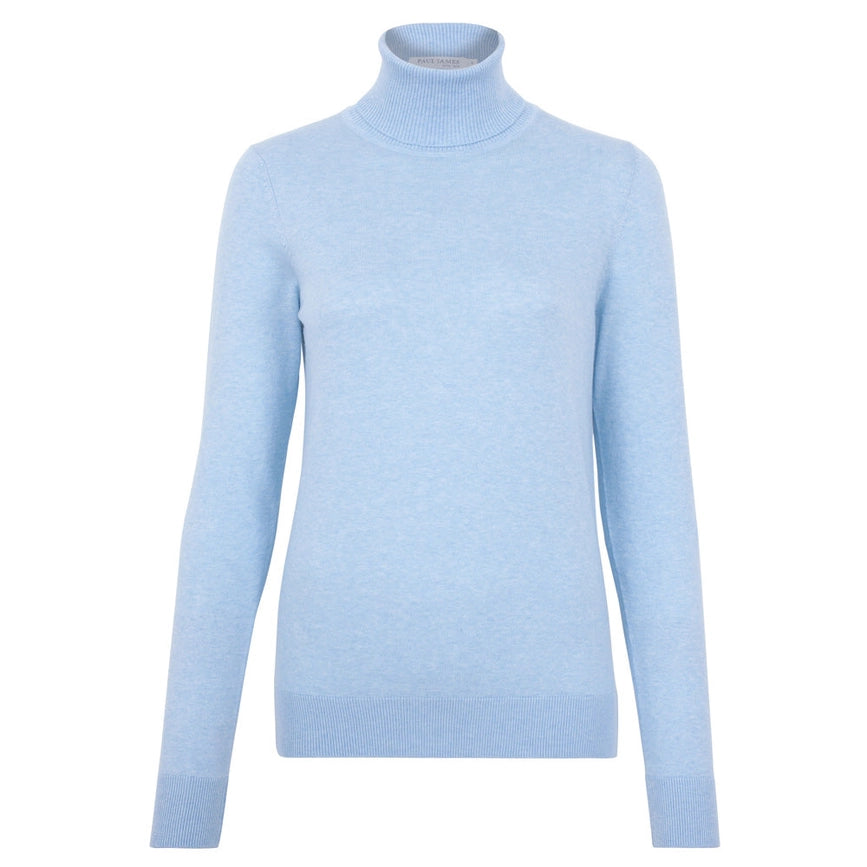 Womens Ultra-Fine Cotton Roll Neck Long Sleeve Jumper Navy-Jumper-Paul James Knitwear-XS-Baby Blue-Urbanheer