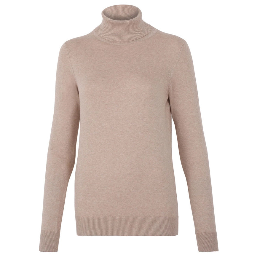 Womens Ultra-Fine Cotton Roll Neck Long Sleeve Jumper Sand-Jumper-Paul James Knitwear-L-Urbanheer