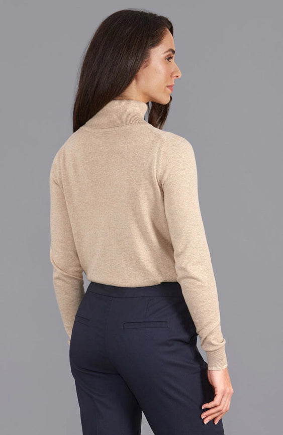 Womens Ultra-Fine Cotton Roll Neck Long Sleeve Jumper Sand-Jumper-Paul James Knitwear-L-Urbanheer