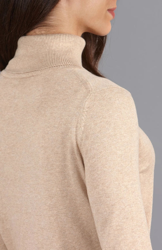 Womens Ultra-Fine Cotton Roll Neck Long Sleeve Jumper Sand-Jumper-Paul James Knitwear-L-Urbanheer