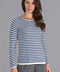Womens Ultra Fine Cotton Round Neck Breton Stripe Jumper Insignia Blue-Jumper-Paul James Knitwear-M-Urbanheer