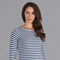 Womens Ultra Fine Cotton Round Neck Breton Stripe Jumper Insignia Blue-Jumper-Paul James Knitwear-M-Urbanheer