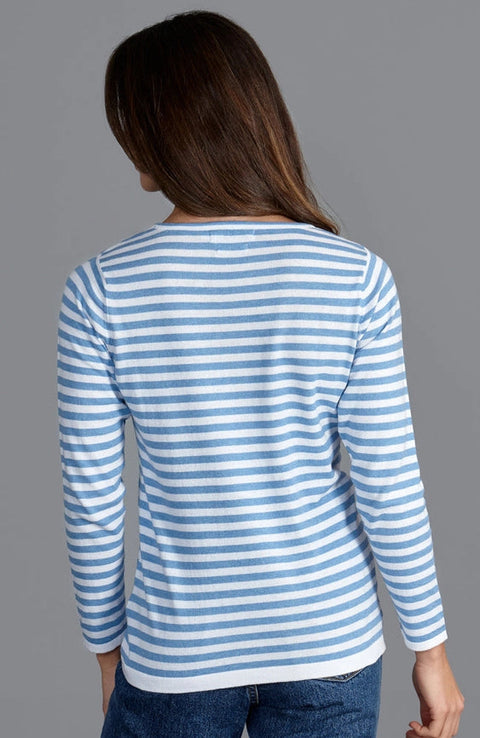 Womens Ultra Fine Cotton Round Neck Breton Stripe Jumper-Jumper-Paul James Knitwear-S-Teal-Urbanheer