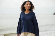 Women's V-Neck Jumper Midnight Blue-Jumper-Rapanui Clothing-8-Midnight Blue-Urbanheer