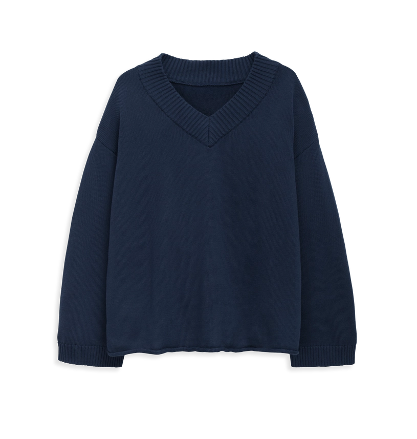 Women's V-Neck Jumper Midnight Blue-Jumper-Rapanui Clothing-8-Midnight Blue-Urbanheer