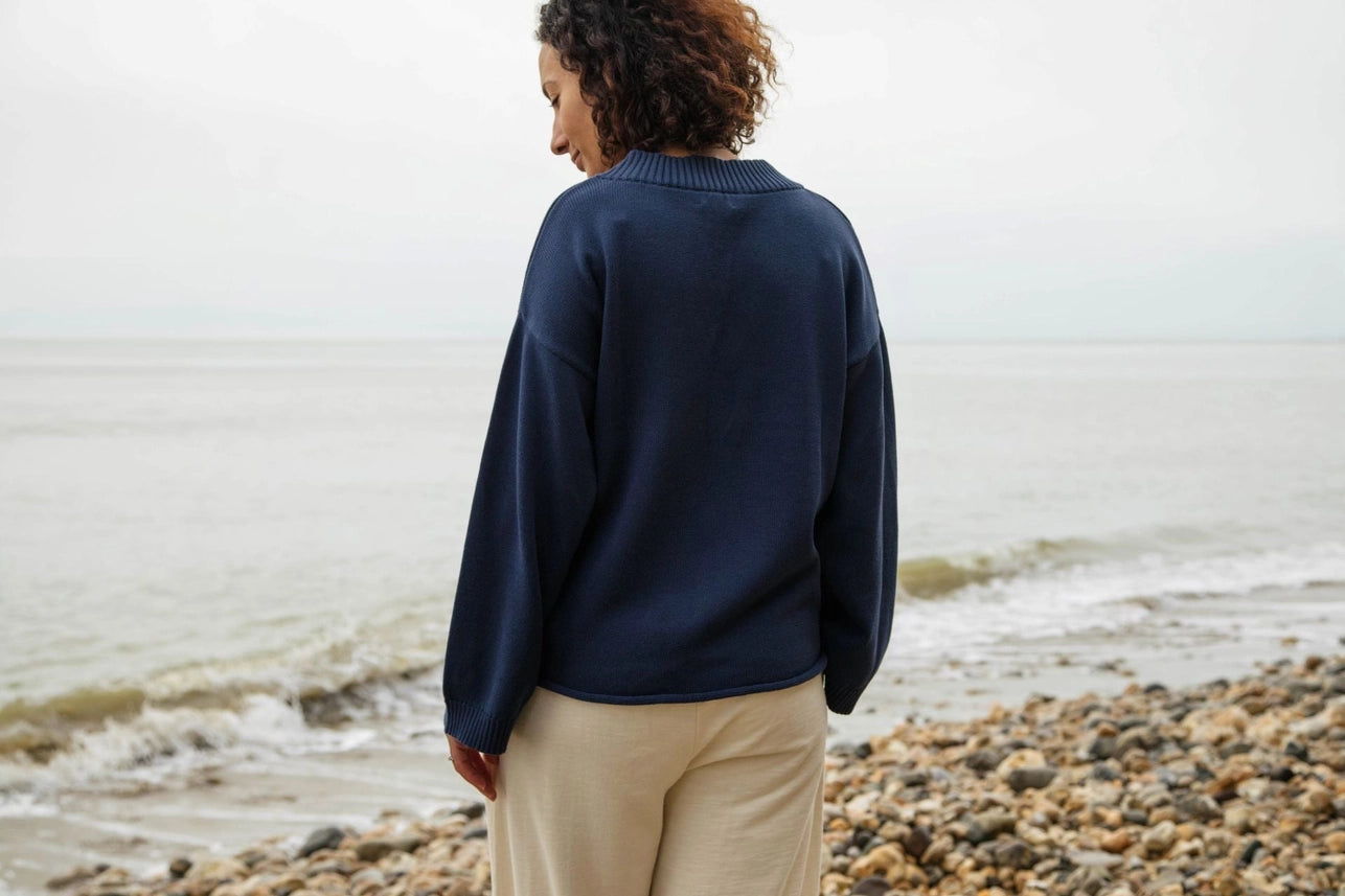 Women's V-Neck Jumper Midnight Blue-Jumper-Rapanui Clothing-8-Midnight Blue-Urbanheer