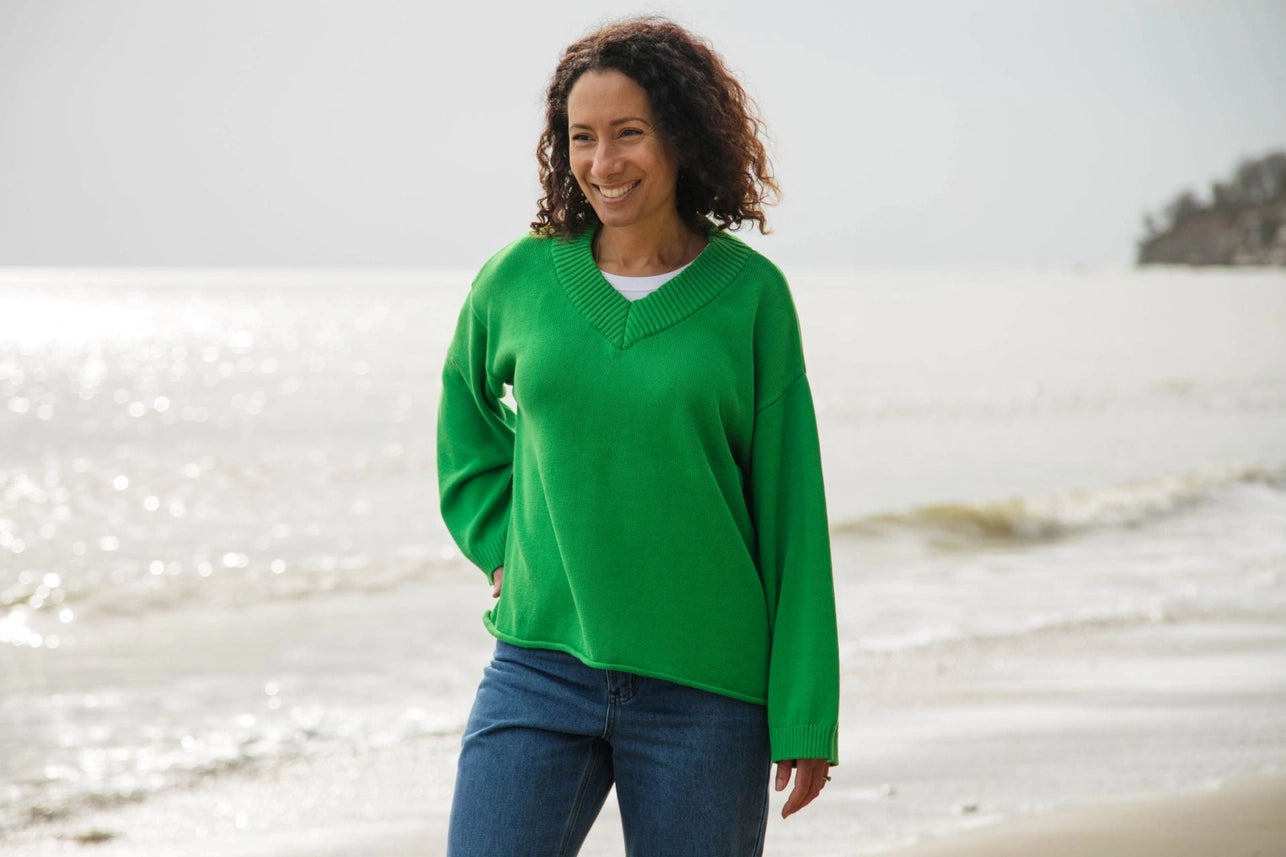 Women's V-Neck Jumper Spring Green-Jumper-Rapanui Clothing-8-Spring Green-Urbanheer