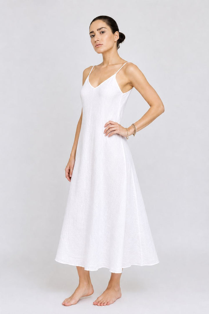 Urbanheer White Linen Slip Dress