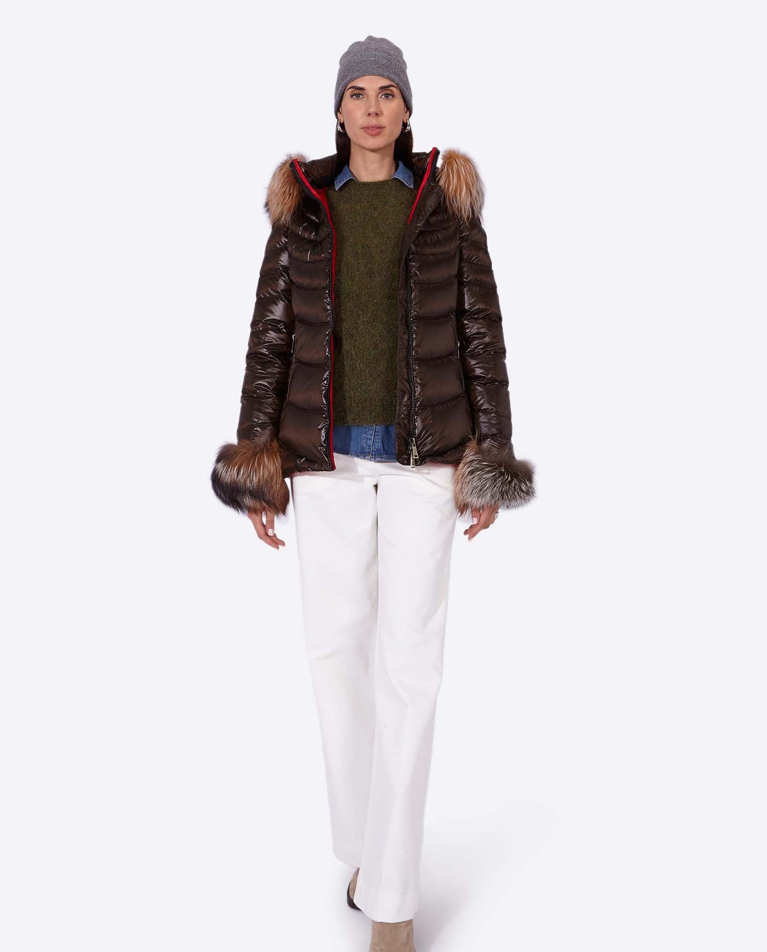 Women's down jacket ELIZABETH MOKA-Jacket-Henry Arroway-XS-Moka-Urbanheer