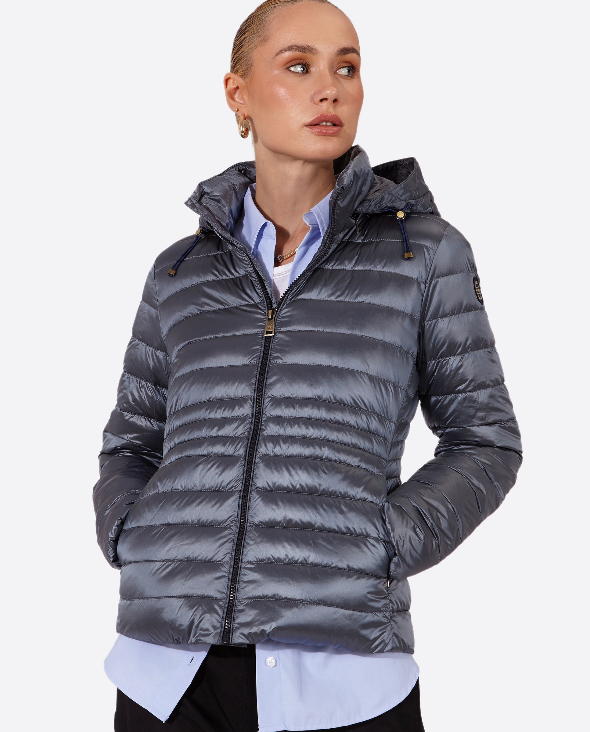 Women's short down jacket HALLEY STEEL BLUE-Jacket-Henry Arroway-XS-Steel Blue-Urbanheer