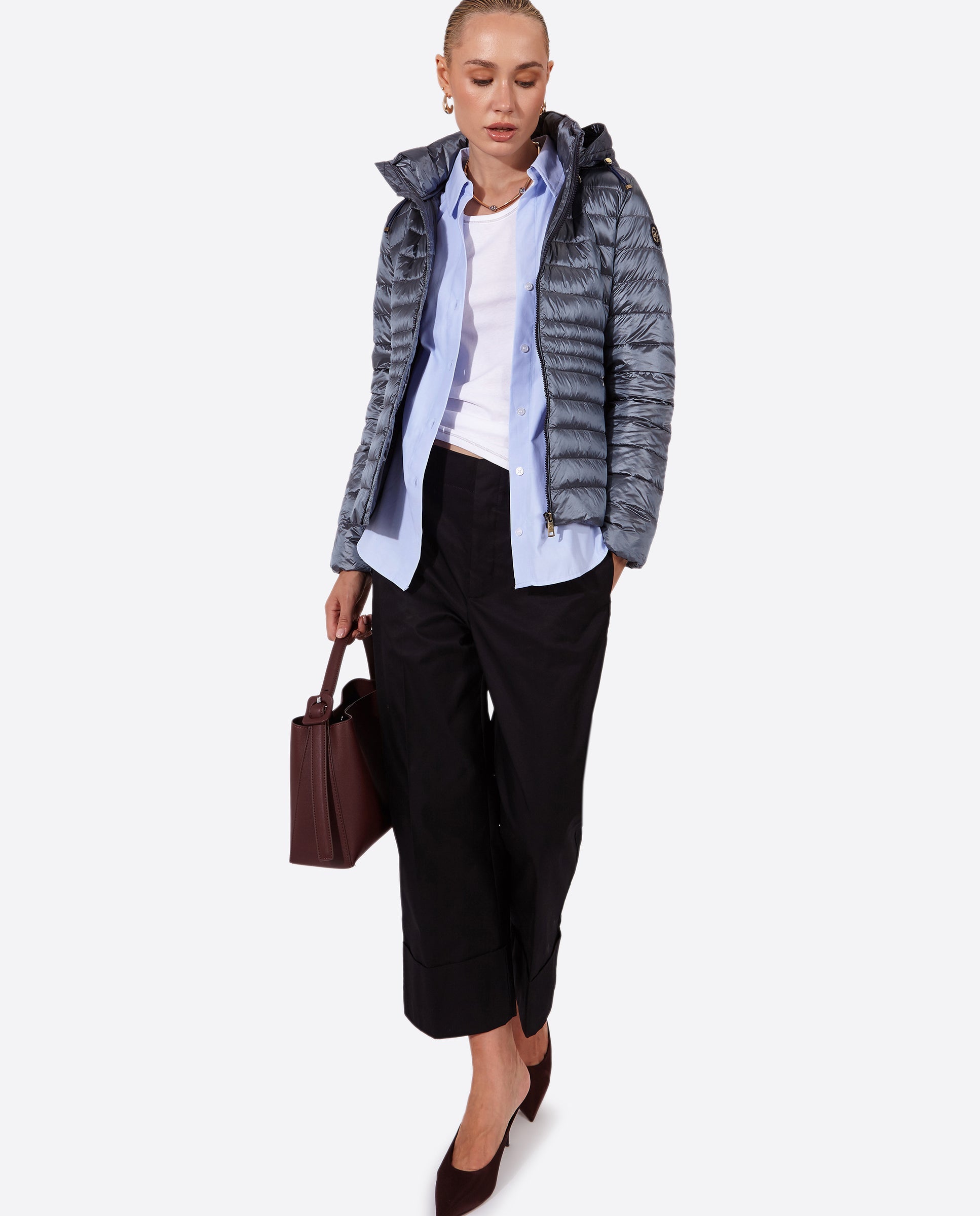 Women's short down jacket HALLEY STEEL BLUE-Jacket-Henry Arroway-XS-Steel Blue-Urbanheer