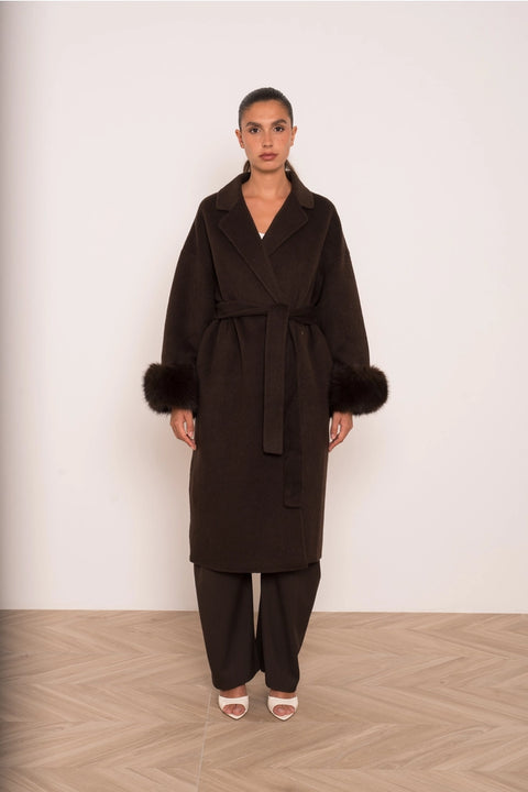 Wool-Blend Coat with Removable Faux-Fur Cuffs