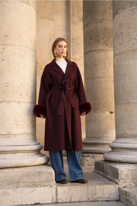 Wool-Blend Coat with Removable Faux-Fur Cuffs