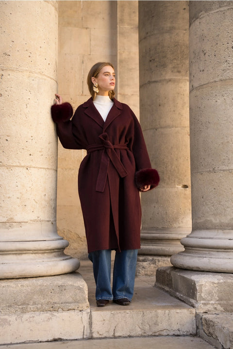 Wool-Blend Coat with Removable Faux-Fur Cuffs