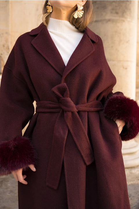 Wool-Blend Coat with Removable Faux-Fur Cuffs