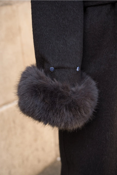 Wool-Blend Coat with Removable Faux-Fur Cuffs