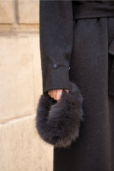 Wool-Blend Coat with Removable Faux-Fur Cuffs