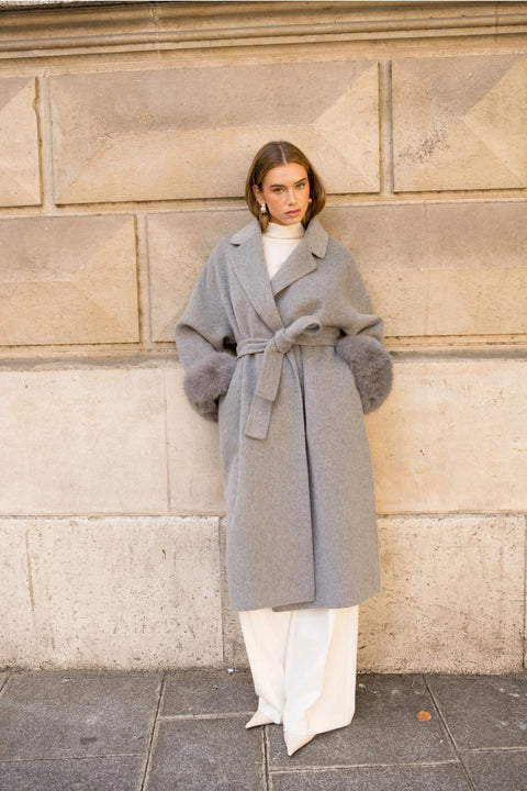 Wool-Blend Coat with Removable Faux-Fur Cuffs