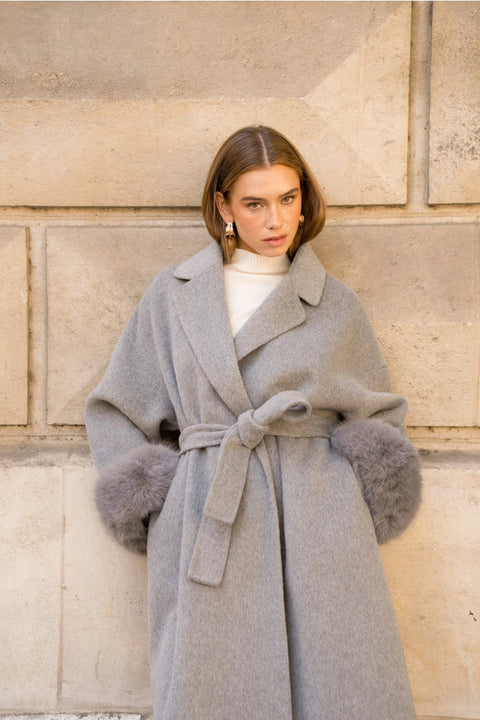 Wool-Blend Coat with Removable Faux-Fur Cuffs
